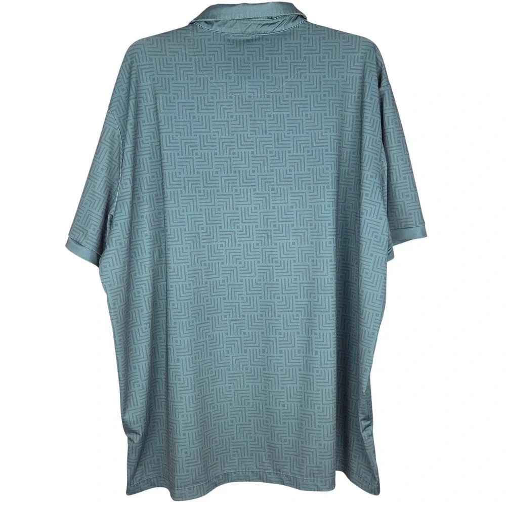 BYRD GANG Polo Men's 2XL Shirt‎ Teal Blue Geometric Print Short Sleeve Golf